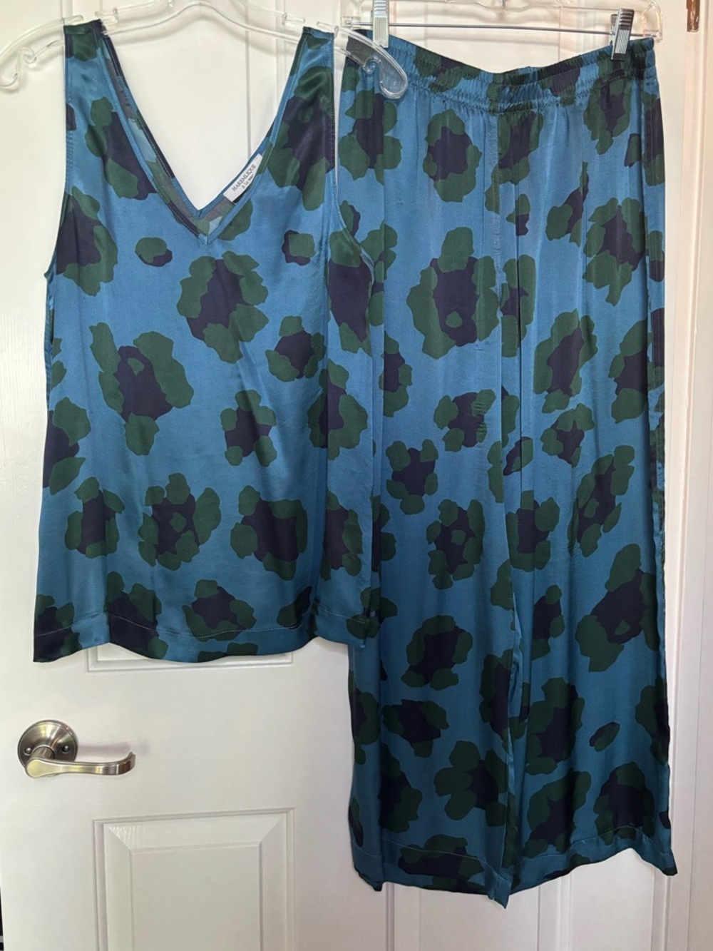EUC HAREMLIQUE à la Mer Blue & Green Floral  Silk Tank and Pant Set SIZE XS/S